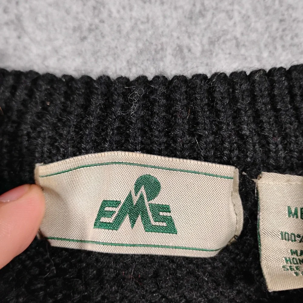 Vintage EMS Eastern Mountain Sports Men's S Wool Ribbed Crewneck Sweater Black